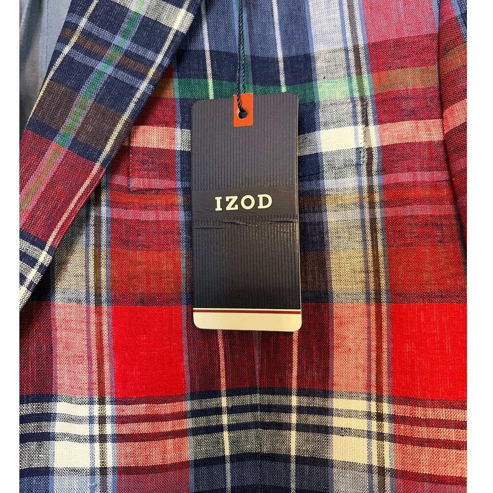 NWT IZOD Plaid Linen Blend Sport Coat Blazer 42S Preppy Derby Golfcore - Picture 4 of 14